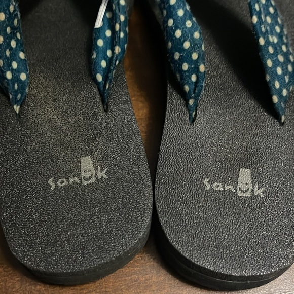 SANUK woman’s sz 5 YOGA SLINGER Teal Dots YOGA MAT FOOTBED THONG SANDALS - Picture 5 of 6